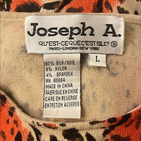 Joseph A. Vibrant Orange and Black Silk Blend Animal Print Blouse, Large - Picture 2 of 5